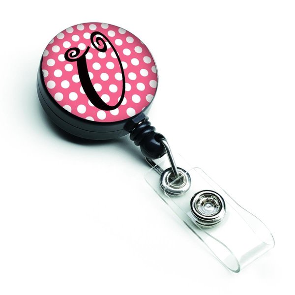 Carolines Treasures Letter U Monogram Pink and Black Polka Dots Retractable Badge Reel CJ1001-UBR